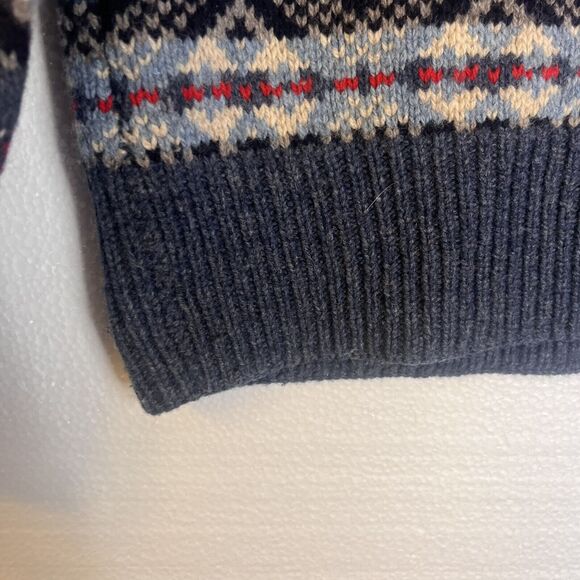 J Crew Blue Red Fair Isle Nordic Knit 100% Lambswool Crewneck Sweater size small - Picture 6 of 6